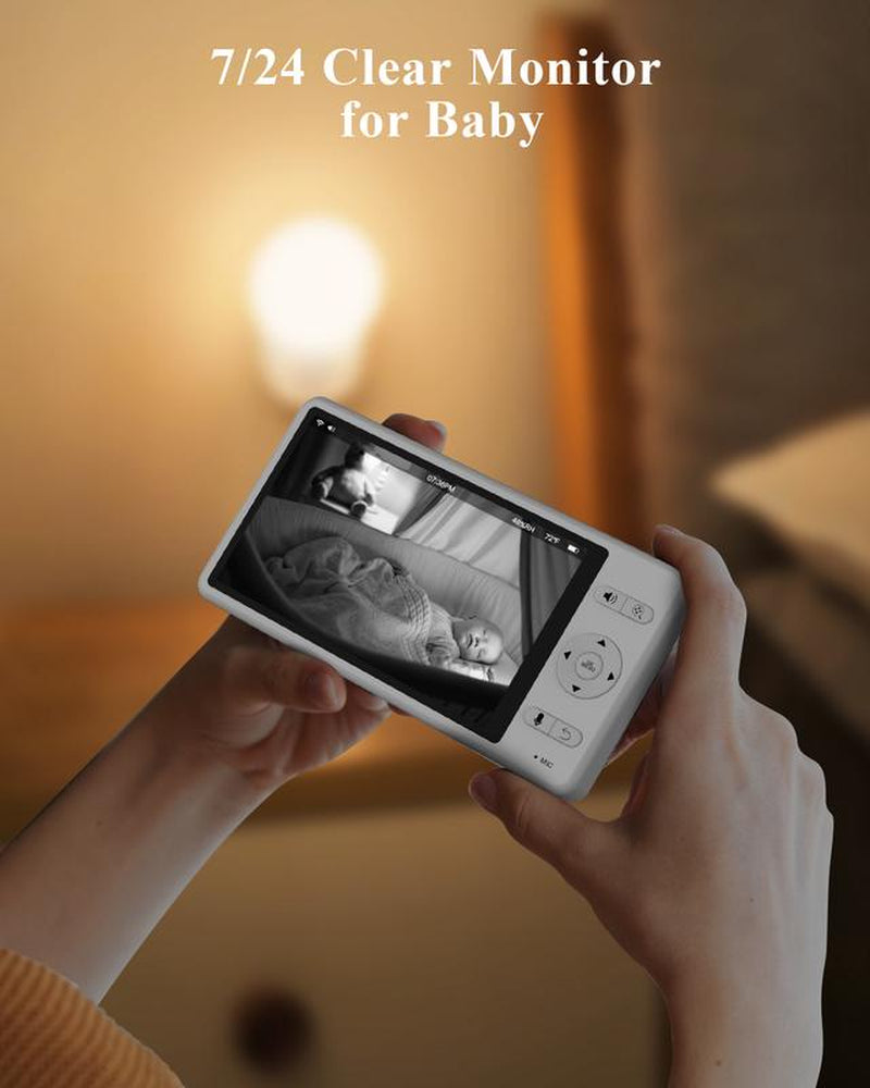 WUUK Baby Safety Monitor, 5.5 Inch Baby Monitor with 360 PTZ Color Display, 135° Wide Angle, Night Vision, 2K Baby Camera with App, One-Click to Talk