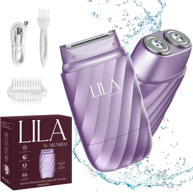 LILA Dual-Head Mini Electric Beard Shaver – Waterproof Rechargeable 2-In-1 Razor, Portable Full Body and Facial Epilator for Painless Trimming of Pubic Hair, Face, Underarms and Legs – 2025 New Shaver