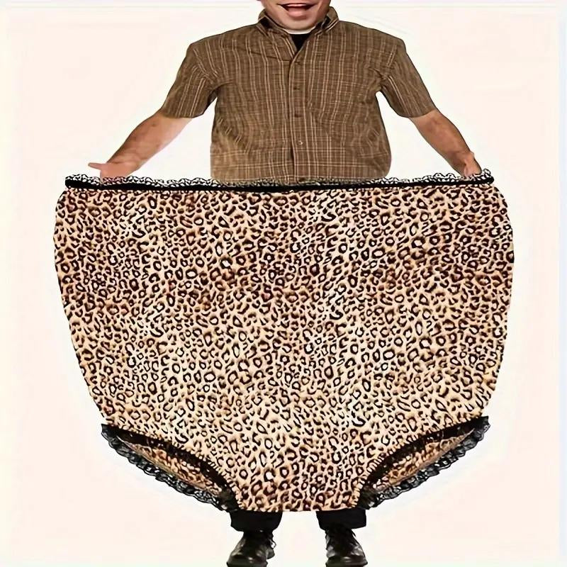 Funny Giant Adult Prank Gift Panties, Leopard Print Lace Trim, Unisex Joke Gift, Super Large Novelty Granny Underwear, Party Pranks