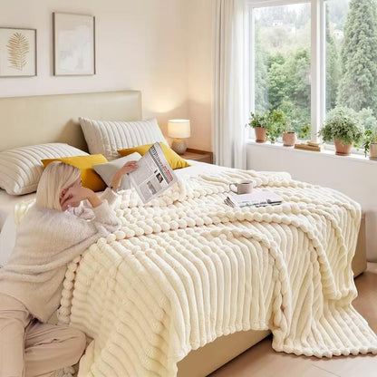 UFIST Luxurious Faux Rabbit Fur Throw Blanket - Ultra-Soft Warm Cozy Bedspread, Multi-Color Contemporary Rabbit Light Beige Texture for Couch, Bed, Travel - All-Season Christmas Gift Bedspread