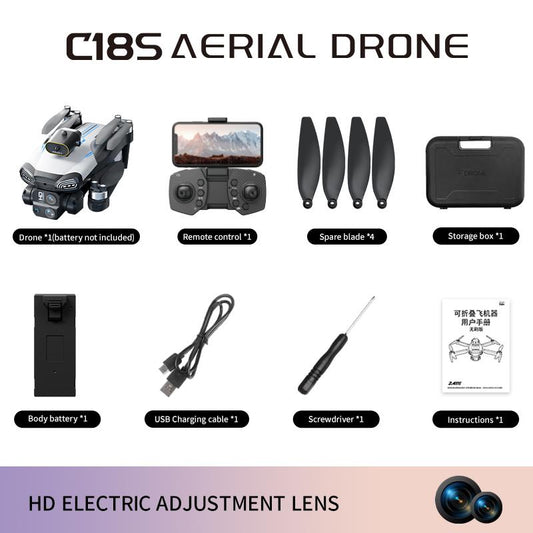 Aerial Drone 2025 C18S Pro with 4K UHD EIS Camera GPS 5G Wifi FPV Brushless Motors Optical Flow Smart Obstacle Avoidance Auto Return 360° Stunt Roll Dual Batteries