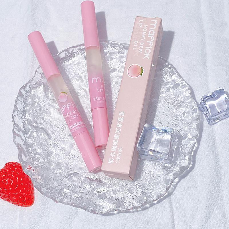 Peach Flavor Lip Serum, 2 Counts/Set Moisturizing Lightweight Non-Greasy Lip Oil, Hydrating Lip Care Product for Women & Girls