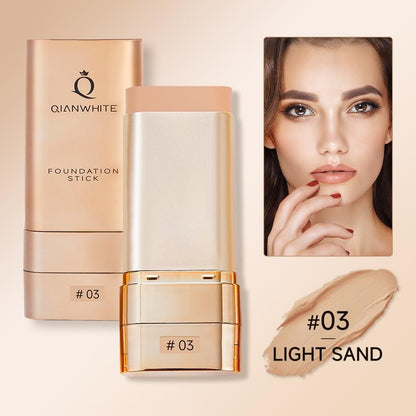 QIANWHITE Luminous Dual-Ended Concealer Foundation Stick – Built-In Brushes, Complimentary Puff, 24H Long-Lasting Waterproof Sweatproof, One-Swipe Even Flawless Base
