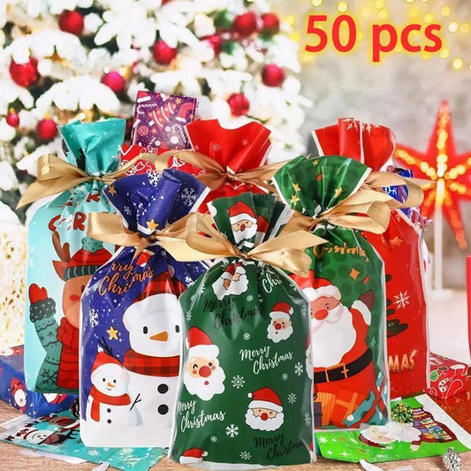 50PCS Christmas Gift Bags Christmaswrapping Bags 50-Pieces Gift Bag & Tags Setchristmas Drawstring Gift Bags 25 Designgoody Bags for Presents with Tags Xmas Giftbags Holiday Reusable Santa Gift Bag Fixed Medium Size (5.91'' * 9.06'')
