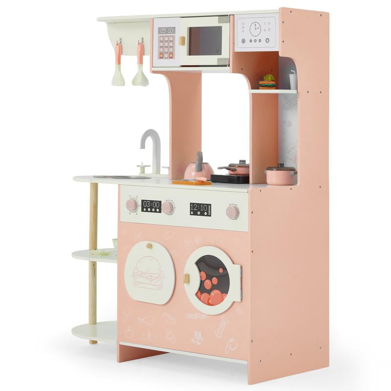 EROMMY Kids Play Kitchen Set, Kids Cooking Pretend Play Set, Kitchen Playset for Kids, Playset Interactive Toy, Blue&Pink Childhood