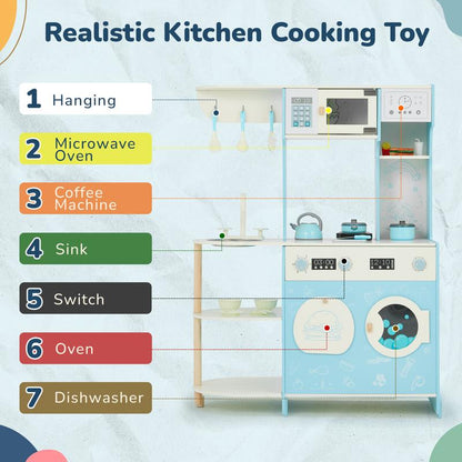 EROMMY Kids Play Kitchen Set, Kids Cooking Pretend Play Set, Kitchen Playset for Kids, Playset Interactive Toy, Blue&Pink Childhood