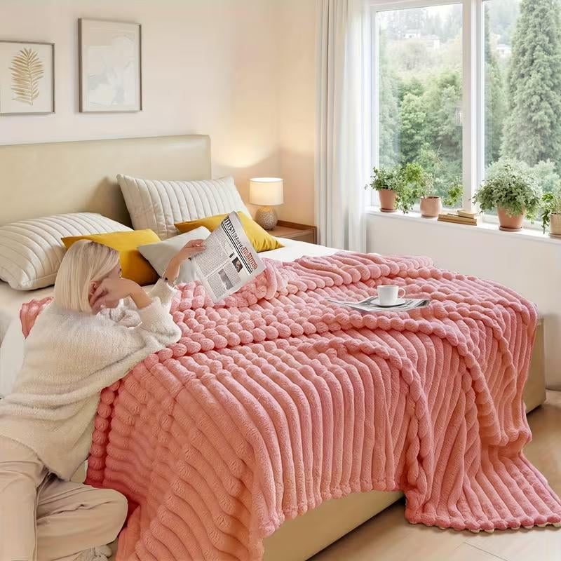 UFIST Luxurious Faux Rabbit Fur Throw Blanket - Ultra-Soft Warm Cozy Bedspread, Multi-Color Contemporary Rabbit Light Beige Texture for Couch, Bed, Travel - All-Season Christmas Gift Bedspread