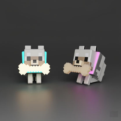 DIYCOM Pixel Wolf LED Night Light Game Style Wolf Lamp with Glowing Bone & RGB Collar 3D Printed Handmade Room Decor Gift for New Year & Valentine'S Day