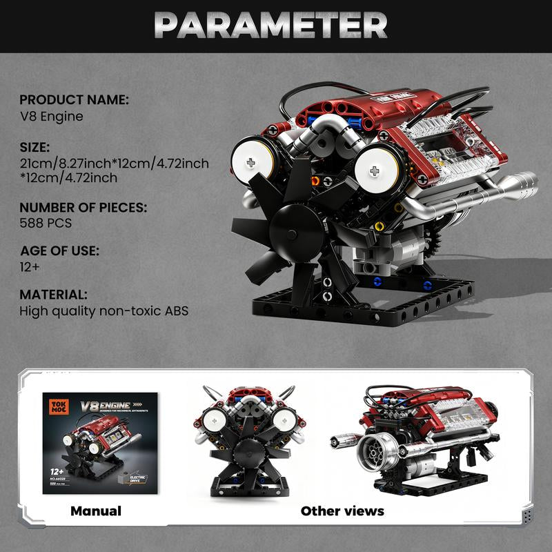 V8 Engine Model Kit DIY Mechanical Building Set with Moving Parts Collectible Desktop Toy Ideal Gift for Car Lovers