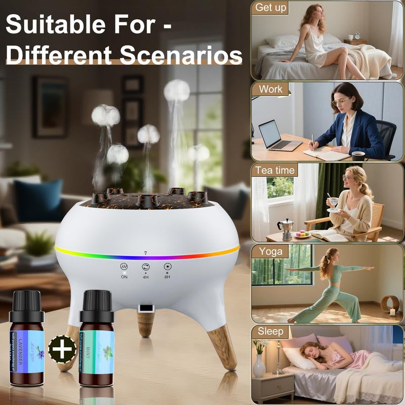 Dynamic Multi-Spray Aromatherapy Machine Desktop Flame Humidifier Household Large Fog Colorful Light with Remote Control Jellyfish Diffuser
