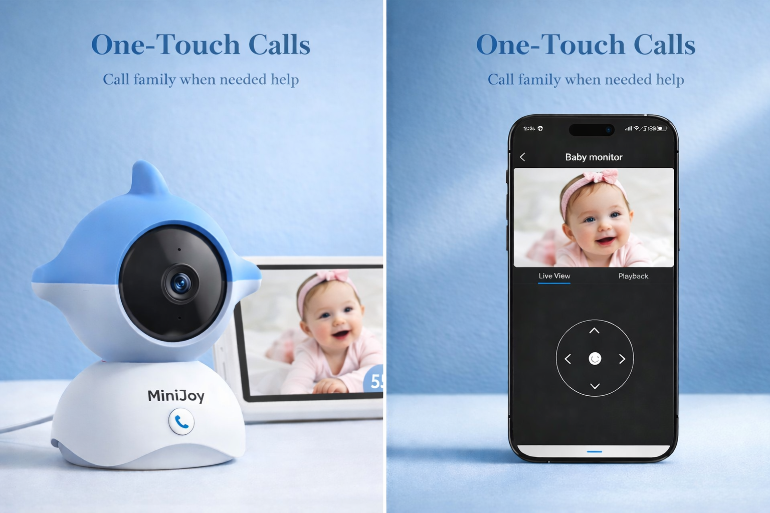 WUUK Baby Safety Monitor, 5.5 Inch Baby Monitor with 360 PTZ Color Display, 135° Wide Angle, Night Vision, 2K Baby Camera with App, One-Click to Talk