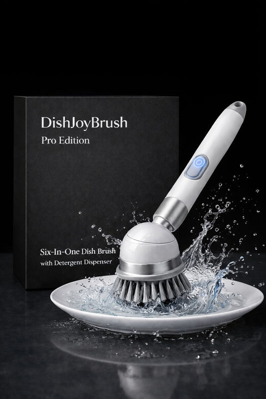 6-In-1 Dish Brush with Detergent Dispenser 360° Rotating Scrubber for Pots Pans Dishes & Utensils Adjustable Angles Non-Slip Grip Handle Durable PET Bristles Ergonomic Design Anti-Slip Grip Integrated Soap Dispenser