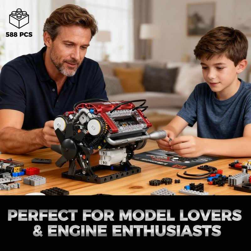 V8 Engine Model Kit DIY Mechanical Building Set with Moving Parts Collectible Desktop Toy Ideal Gift for Car Lovers
