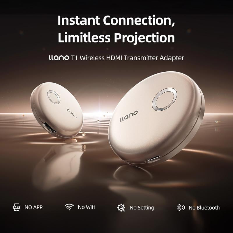 Llano T1 Wireless HDMI Transmitter Adapter, Wireless Transmitter, Streaming Media Video/Audio/File HDMI Wireless Extender from Laptop, PC, Smartphone to HDTV Projector Monitor