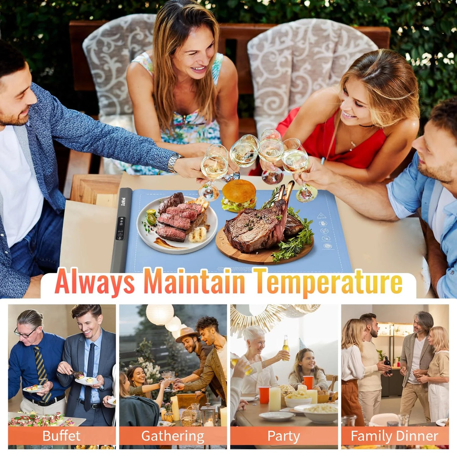 Electric Food Warming Tray with 3 Modes