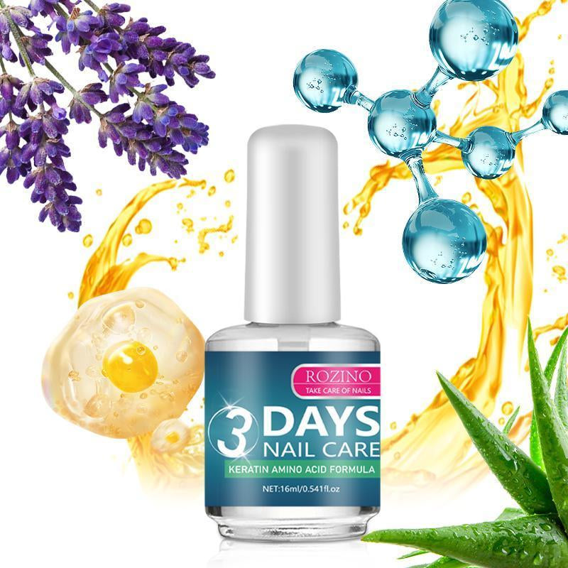 【Buy One, Get Two Free】Rozino 3 Days Nail Care Formula with Keratin Amino Acid & Aloe for Superior Nail Nourishment 16Ml Bottle for Healthy Nails Manicure