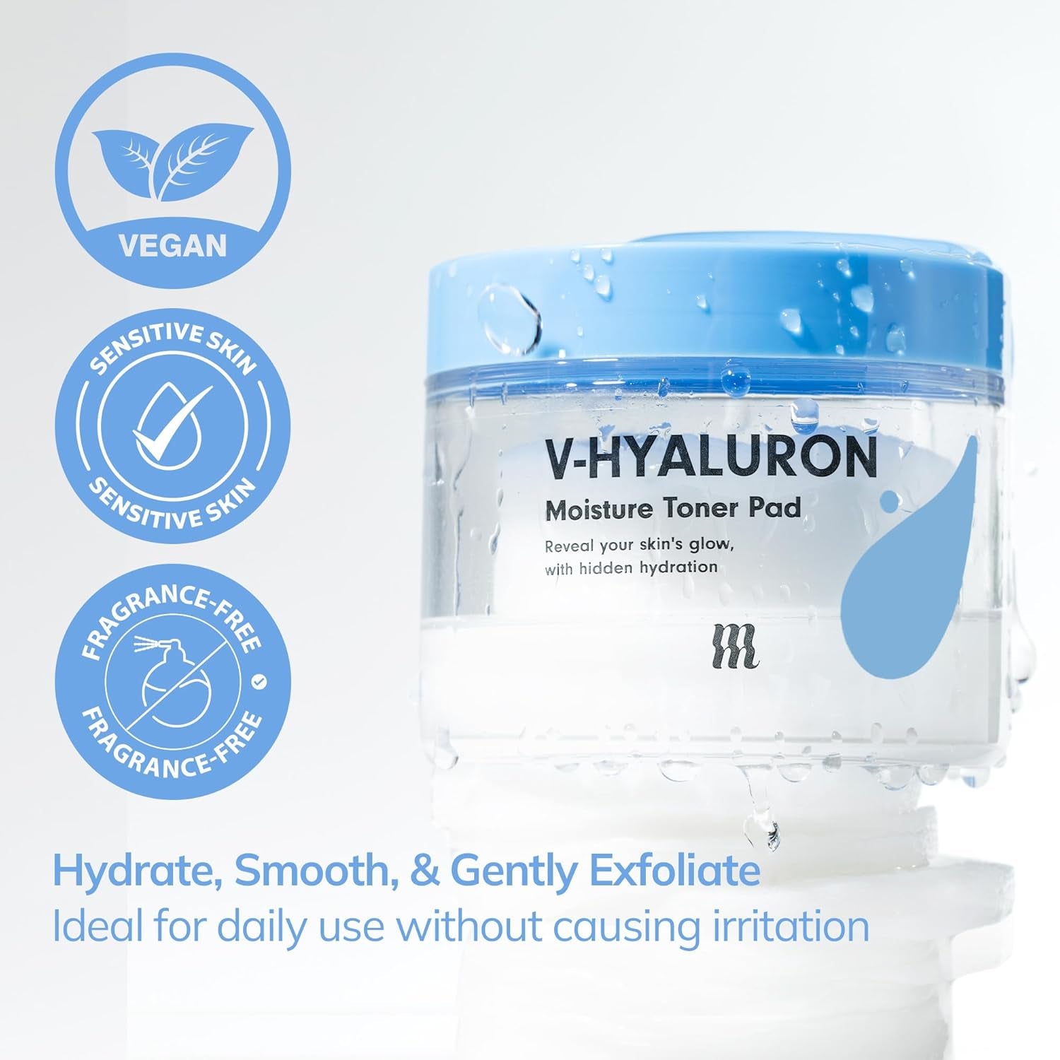 MERZY V-Hyaluron Moisture Toner Pad 60 Count, Vegan, Paraben & Fragance-Free Korean Skin Care