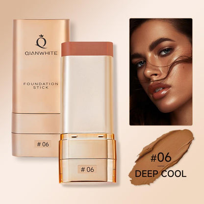 QIANWHITE Luminous Dual-Ended Concealer Foundation Stick – Built-In Brushes, Complimentary Puff, 24H Long-Lasting Waterproof Sweatproof, One-Swipe Even Flawless Base