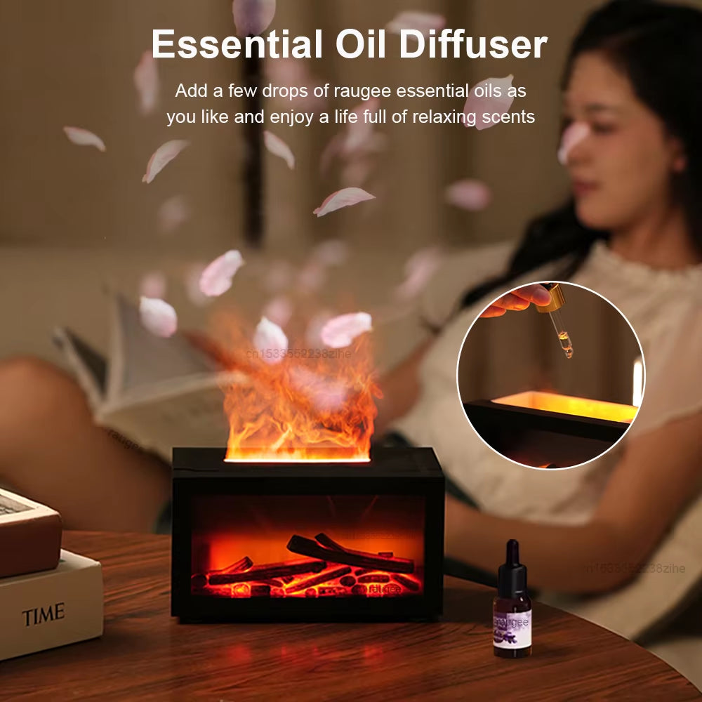 Fireplace Humidifier Aroma Flame Humidifier Fragrance Diffuser Aromatherapy Essential Oil Diffuser Fire Humidifier for Home Room