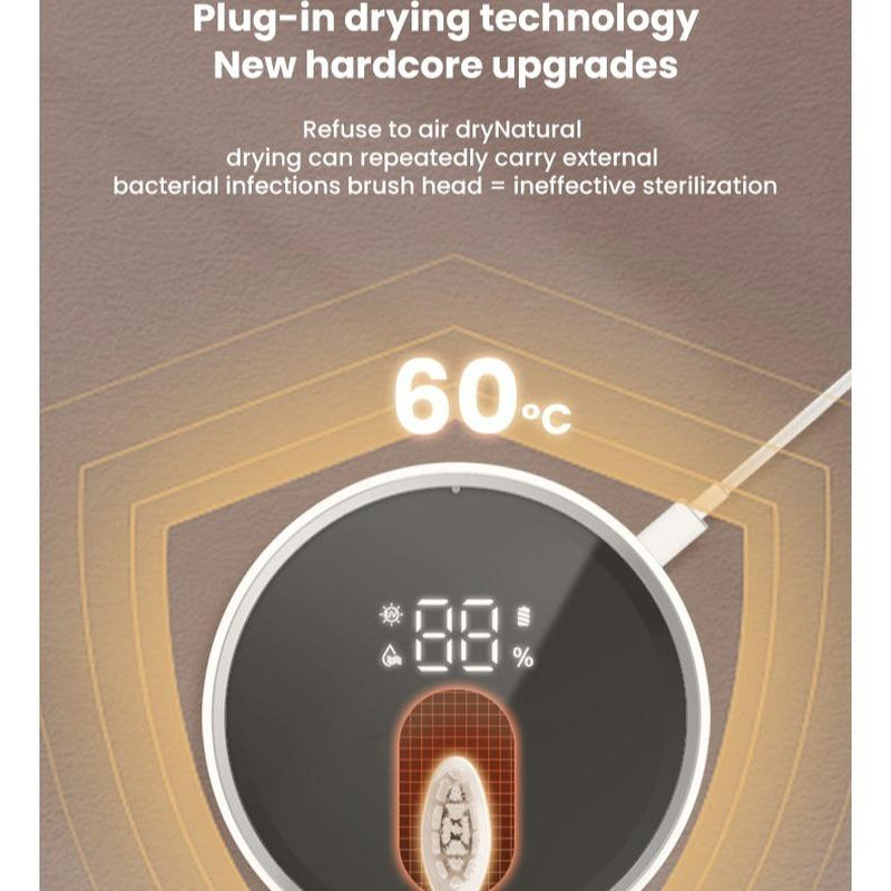 Toothbrush Sterilizer with UV-C and UVA Cleaning, LED Smart Screen, and Air Drying - Light