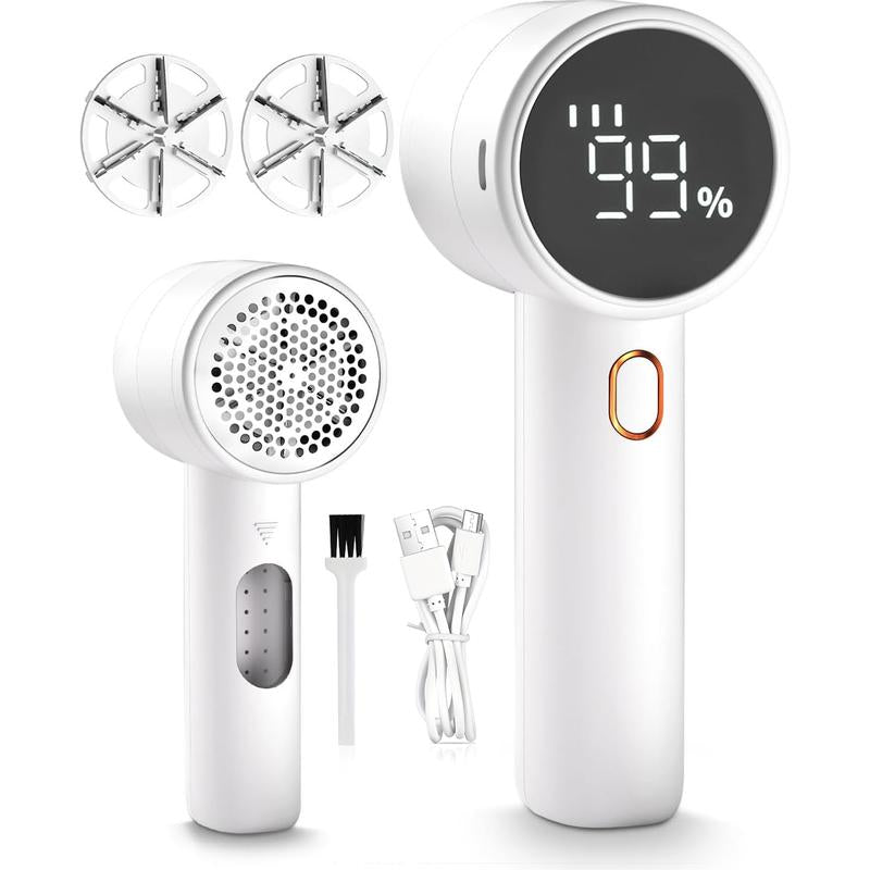 Fabric Shaver, Lint Remover Rechargeable, Electric Portable Sweater Defuzzer with 3 Speeds, 6 Leaf Blades, Digital LED Display to Remove Pilling for Clothes, Furniture, Sweater, Couch, Blanket