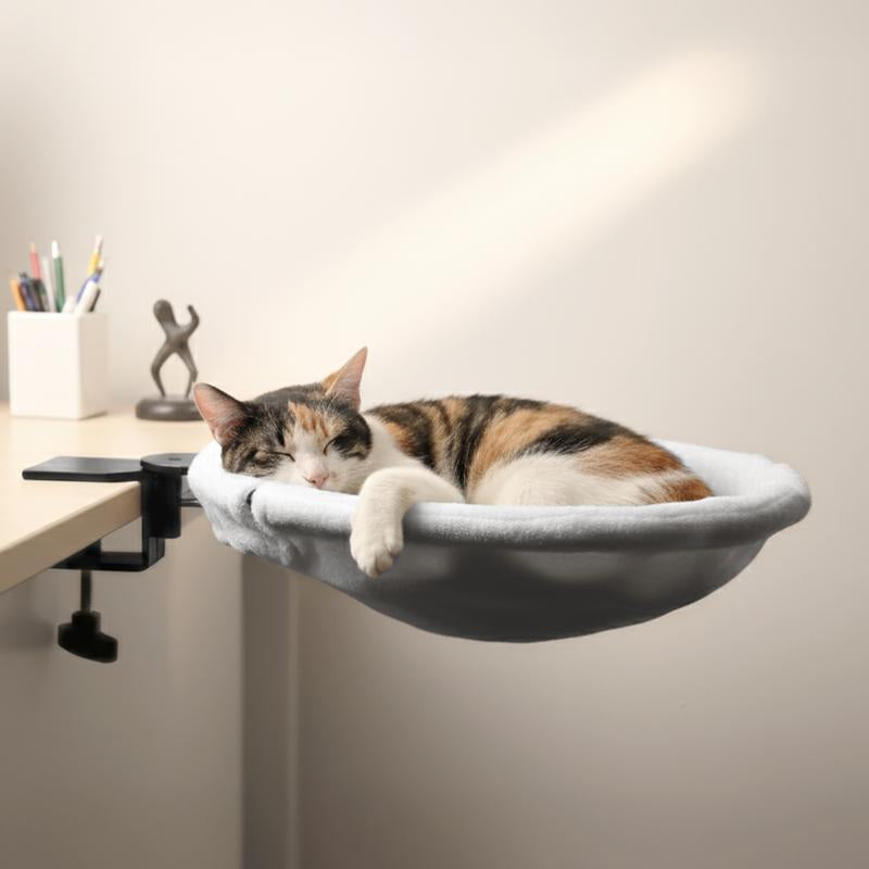 Cat Desk Hammock Bed – Rotating Cat Bed for Desk or Table, Upgraded Clamp with Sponge Pad, Holds up to 50LBS, Soft & Sturdy Cat Nest for Indoor Cats