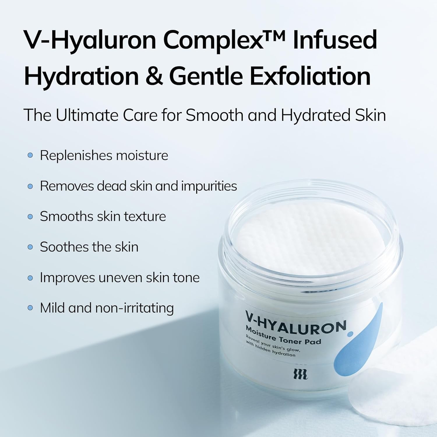 MERZY V-Hyaluron Moisture Toner Pad 60 Count, Vegan, Paraben & Fragance-Free Korean Skin Care