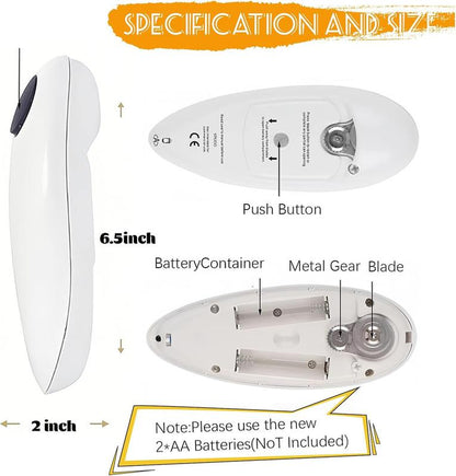 One Touch Electric Can Opener Fits Almost All Can Sizes for Seniors with Arthritis, Hand Held Battery Operated Can Opener with Smooth Edge, Food Safe Kitchen Gadgets Automatic Can Opener for Kitchen（White）