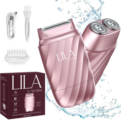 LILA Dual-Head Mini Electric Beard Shaver – Waterproof Rechargeable 2-In-1 Razor, Portable Full Body and Facial Epilator for Painless Trimming of Pubic Hair, Face, Underarms and Legs – 2025 New Shaver
