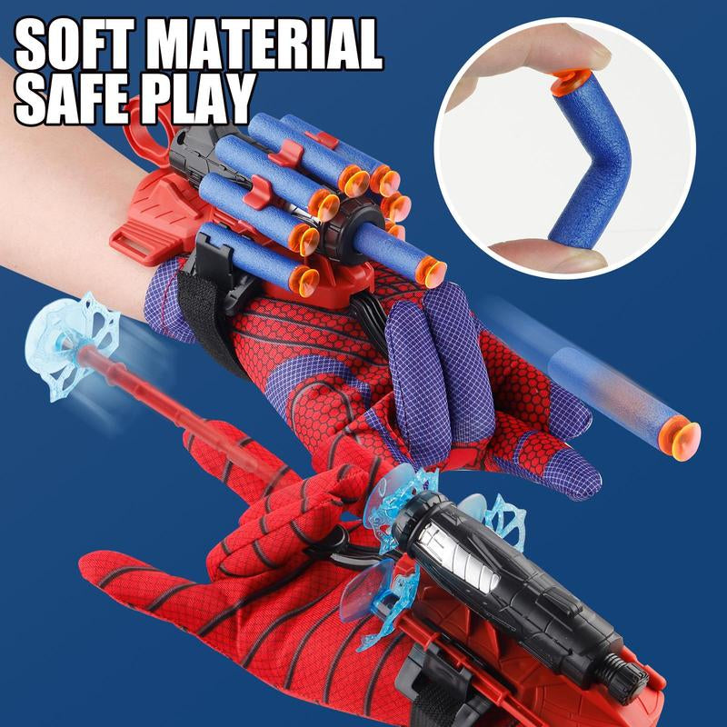 Spider Web Shooters Wrist Launcher Toys for Kids with Hero Gloves Spider Hero Cosplay Costume Prop Launcher Wrist Toy Gift for Boys Girls Ages 5-7 Outdoor Fun Toys