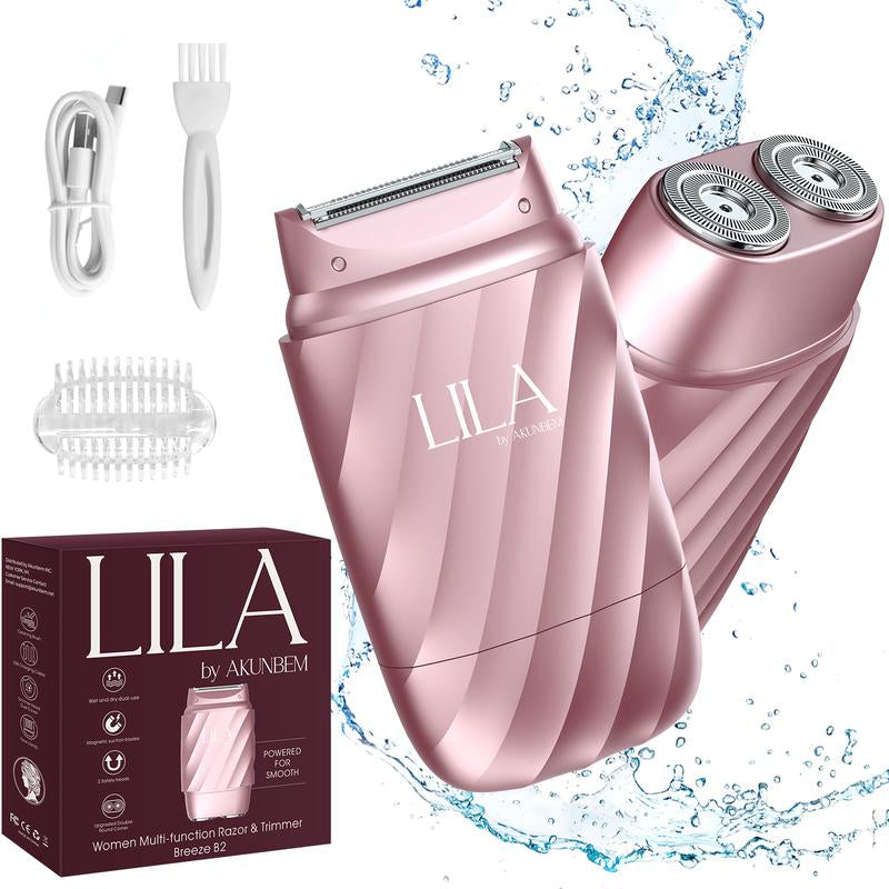 LILA Dual-Head Mini Electric Beard Shaver – Waterproof Rechargeable 2-In-1 Razor, Portable Full Body and Facial Epilator for Painless Trimming of Pubic Hair, Face, Underarms and Legs – 2025 New Shaver
