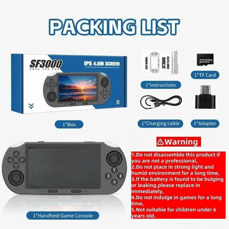 SF3000 Protable Retro Handheld Game Console - Performance Boost: over 20,000 Games Built-In, Handheld Game Console with HD 4.5-Inch IPS Screen Classic Video Games Supports TV Connection,14+ Emulators & 5-Hour Battery Life Tiktokshopblackfriday