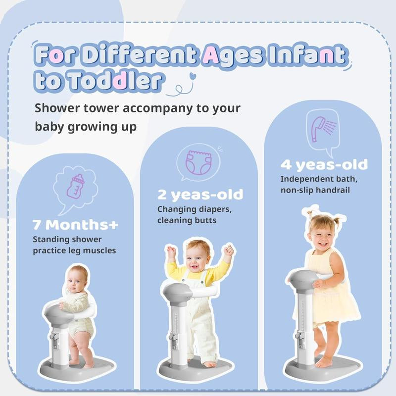 Baby Bathtub with Shower Stand Support | Anti-Pinch Soporte Para Bañera De Bebé, Adjustable Shower Tower & Anti-Slip for Toddler Standing up Themselves,Ideal Gift for Infants 8-36 Months, Find Your Jun #Dealsforyoudays