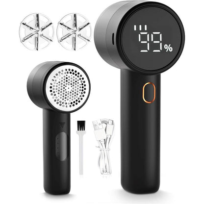 Fabric Shaver, Lint Remover Rechargeable, Electric Portable Sweater Defuzzer with 3 Speeds, 6 Leaf Blades, Digital LED Display to Remove Pilling for Clothes, Furniture, Sweater, Couch, Blanket
