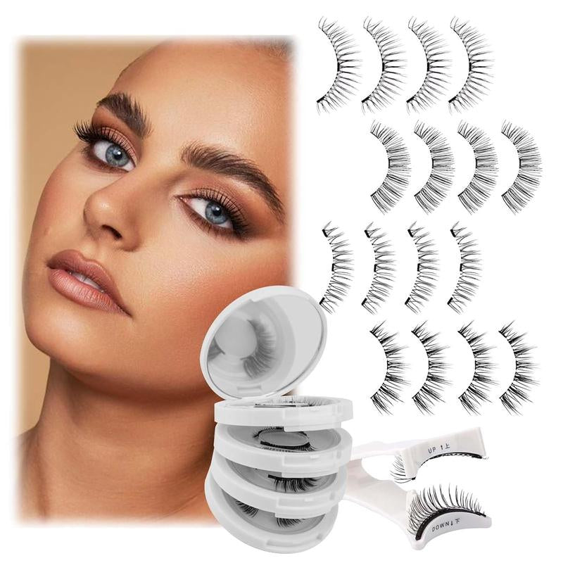4 Pairs Magnetic Eyelashes Natural Look Kit False Eyelashes No Glue Needed - Reusable False Eyelashes Soft Magnetic Eyelashes Easy to Wear and Remove Use at Home