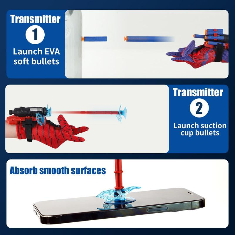 Spider Web Shooters Wrist Launcher Toys for Kids with Hero Gloves Spider Hero Cosplay Costume Prop Launcher Wrist Toy Gift for Boys Girls Ages 5-7 Outdoor Fun Toys