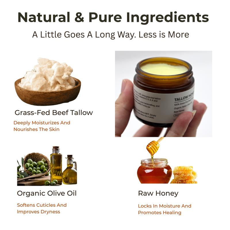 Handcrafted Tallow Honey Balm Natural Face Moisturizer Hydrating, Nourishes and Repair for Soft Radiant Skin