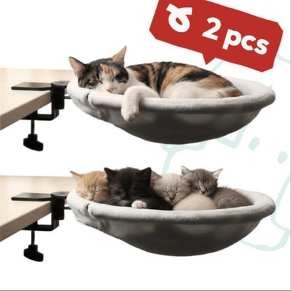 Cat Desk Hammock Bed – Rotating Cat Bed for Desk or Table, Upgraded Clamp with Sponge Pad, Holds up to 50LBS, Soft & Sturdy Cat Nest for Indoor Cats