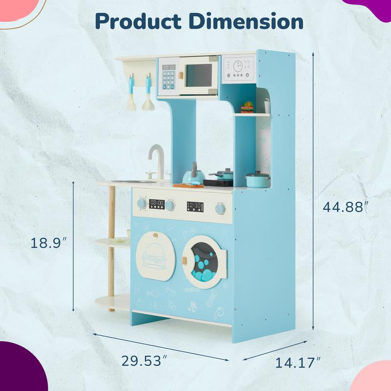 EROMMY Kids Play Kitchen Set, Kids Cooking Pretend Play Set, Kitchen Playset for Kids, Playset Interactive Toy, Blue&Pink Childhood