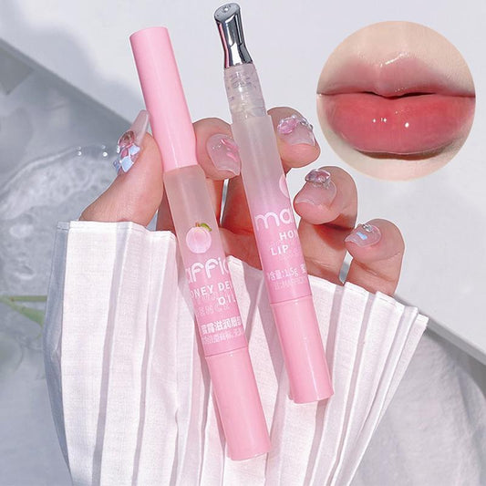 Peach Flavor Lip Serum, 2 Counts/Set Moisturizing Lightweight Non-Greasy Lip Oil, Hydrating Lip Care Product for Women & Girls