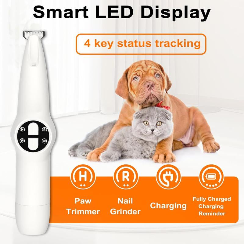 Dog Paw Trimmer with LED Light, Upgraded 2 in 1 Dog Grooming Kit, Cordless Pet Nail Trimmers Grinder with 3 Ports for Small Medium Large Dogs, Pet Micro Precision Electric Trimmer for Paws Eyes Ears,Cat and Dog Beauty Kit