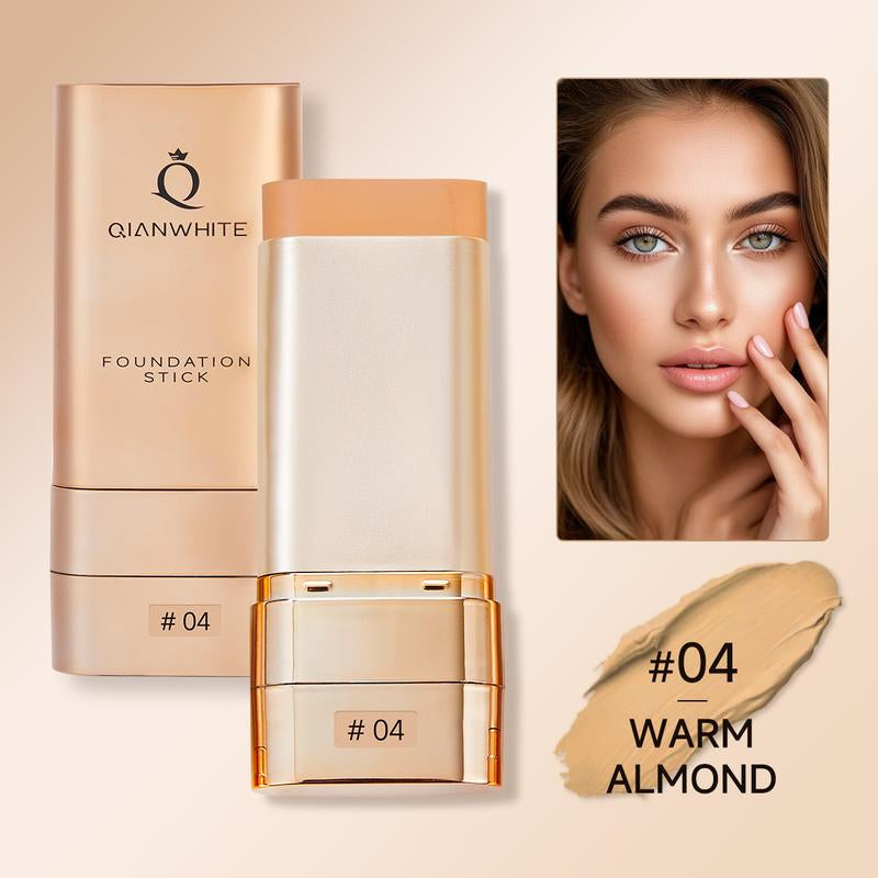 QIANWHITE Luminous Dual-Ended Concealer Foundation Stick – Built-In Brushes, Complimentary Puff, 24H Long-Lasting Waterproof Sweatproof, One-Swipe Even Flawless Base