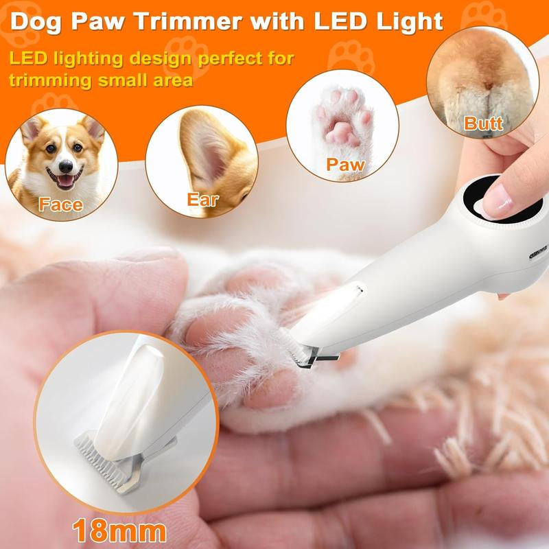 Dog Paw Trimmer with LED Light, Upgraded 2 in 1 Dog Grooming Kit, Cordless Pet Nail Trimmers Grinder with 3 Ports for Small Medium Large Dogs, Pet Micro Precision Electric Trimmer for Paws Eyes Ears,Cat and Dog Beauty Kit