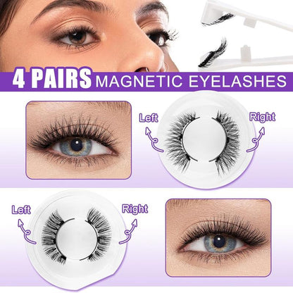 4 Pairs Magnetic Eyelashes Natural Look Kit False Eyelashes No Glue Needed - Reusable False Eyelashes Soft Magnetic Eyelashes Easy to Wear and Remove Use at Home