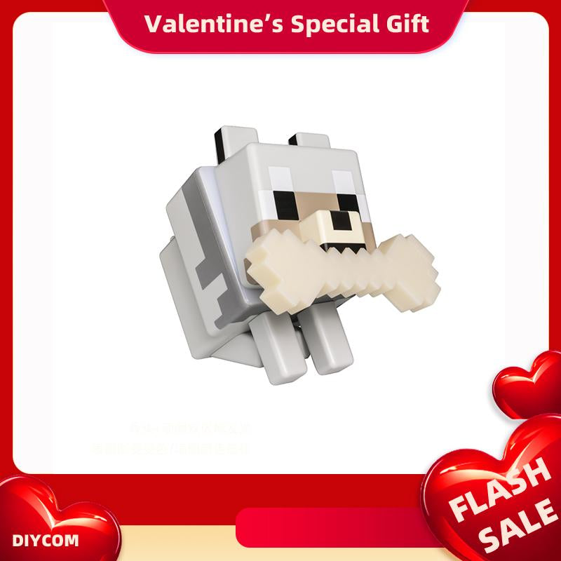 DIYCOM Pixel Wolf LED Night Light Game Style Wolf Lamp with Glowing Bone & RGB Collar 3D Printed Handmade Room Decor Gift for New Year & Valentine'S Day