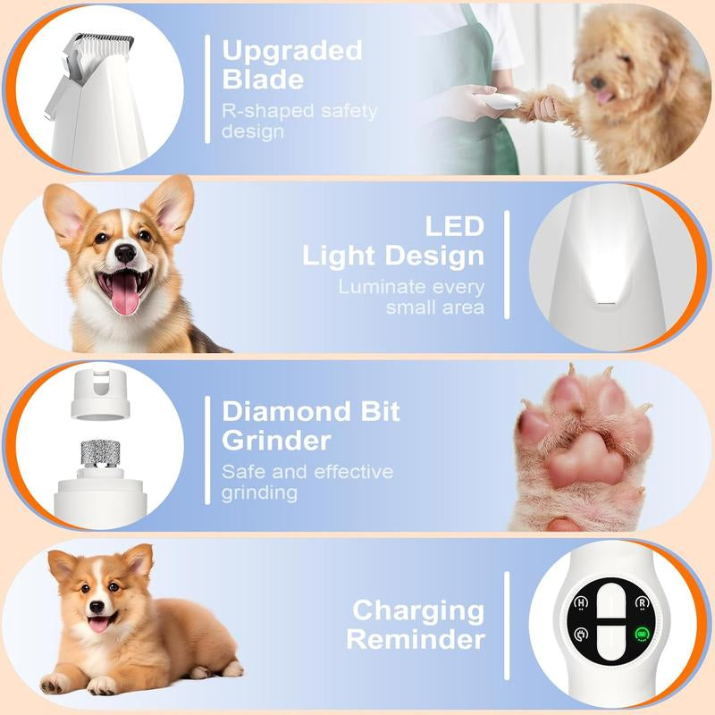Dog Paw Trimmer with LED Light, Upgraded 2 in 1 Dog Grooming Kit, Cordless Pet Nail Trimmers Grinder with 3 Ports for Small Medium Large Dogs, Pet Micro Precision Electric Trimmer for Paws Eyes Ears,Cat and Dog Beauty Kit