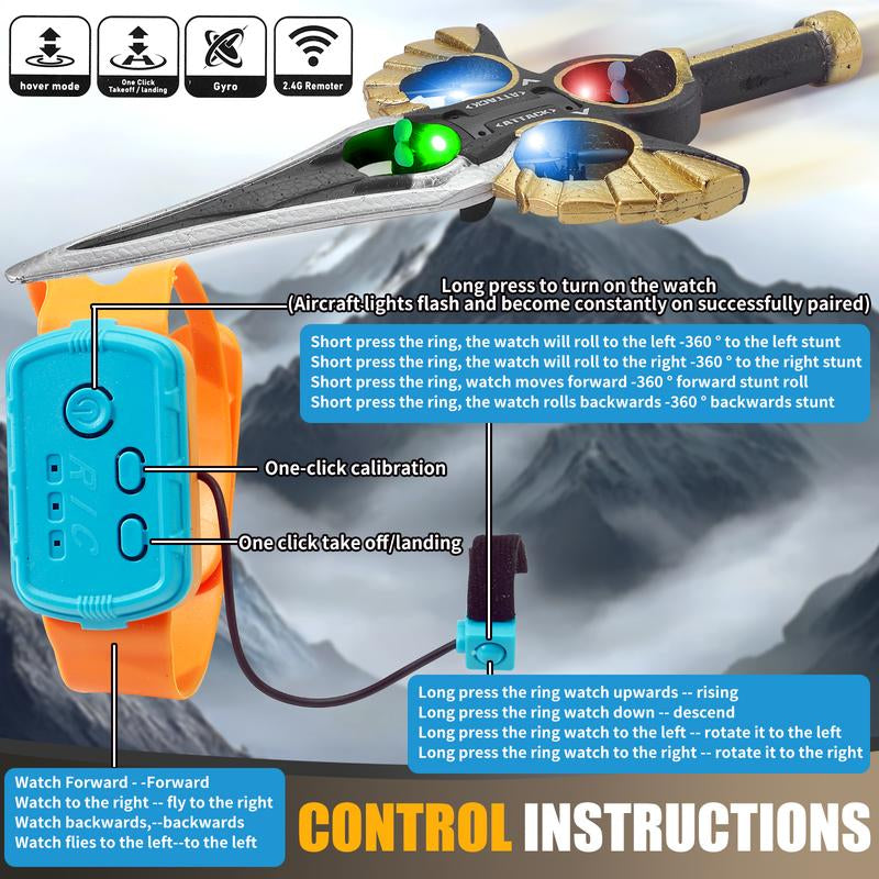 Flying Battle Sword – LED Hover Spinner Toy with Gesture Control & Watch Remote, Includes 2 Rechargeable Batteries, Fun Flying Toy for Kids