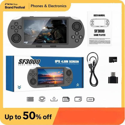SF3000 Protable Retro Handheld Game Console - Performance Boost: over 20,000 Games Built-In, Handheld Game Console with HD 4.5-Inch IPS Screen Classic Video Games Supports TV Connection,14+ Emulators & 5-Hour Battery Life Tiktokshopblackfriday