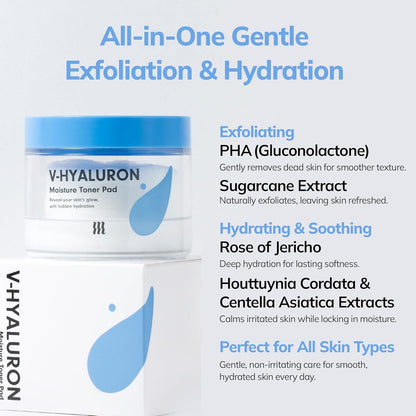 MERZY V-Hyaluron Moisture Toner Pad 60 Count, Vegan, Paraben & Fragance-Free Korean Skin Care