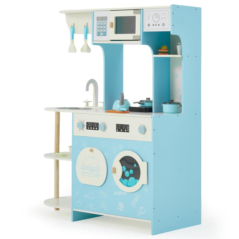 EROMMY Kids Play Kitchen Set, Kids Cooking Pretend Play Set, Kitchen Playset for Kids, Playset Interactive Toy, Blue&Pink Childhood